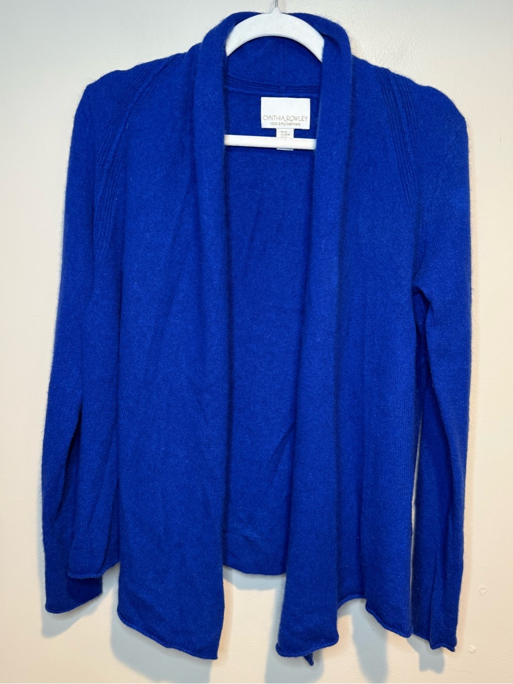 Cynthia Rowley 100% 2-Ply Cashmere long Sleeve Open Cardigan Sweater Blue M